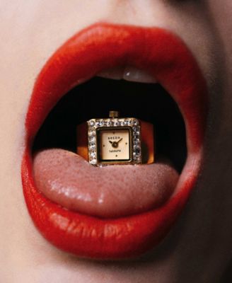 Women's x Dalmata Time Ring Clear Crystals and Gold Expandable Ring Watch, 15mm