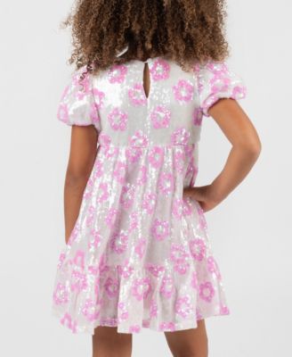 Girls 2T-6X Flower Pattern Short-Sleeve Dress