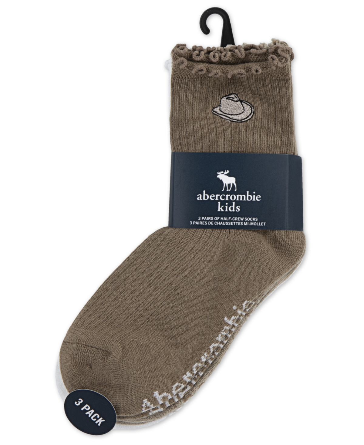 abercrombie kids Girls 3-Pack Half-Crew Lettuce Socks