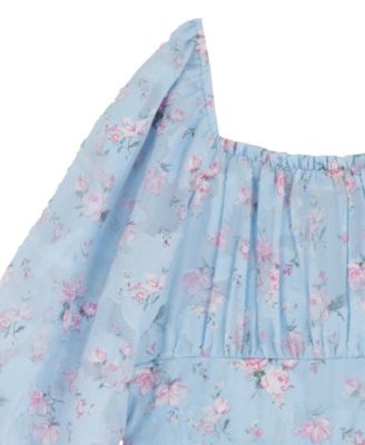 Girls 7-16 Floral Burnout Chiffon Long-Sleeve Dress