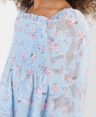 Girls' 2T-6X Floral Smocked Long-Sleeve Dress