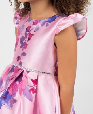 Girls' 2T-6X Printed Mikado Hi-Low Pleated Dress