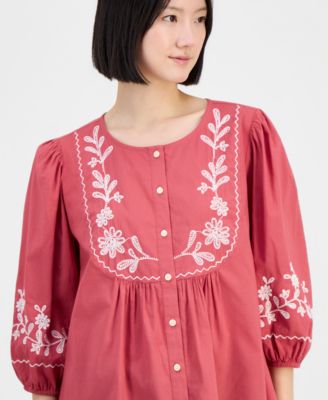 Women's Cotton Embroidered Button Blouse, Macy's Exclusive