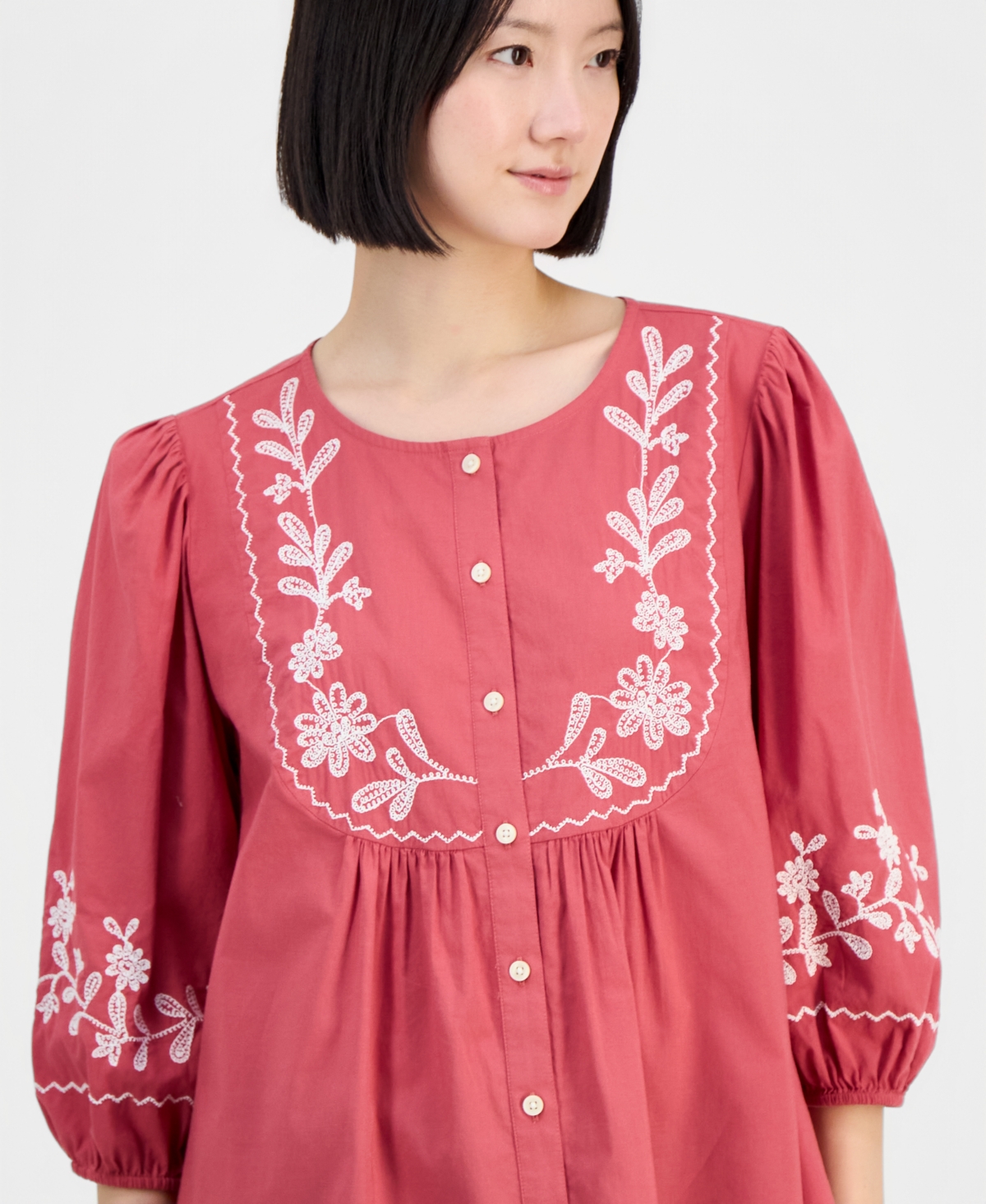 Style & Co Women's Cotton Embroidered Button Blouse, Macy's Exclusive