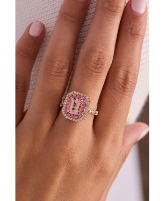 Peach Morganite (1 ct. t.w.), Passion Fruit Tourmaline (1/3 ct. t.w.), & Nude Diamond (3/8 ct. t.w.) Halo Ring in 14k Rose Gold