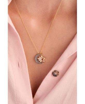 Chocolate Diamond & Nude Diamond Moon & Stars Adjustable 20" Pendant Necklace (5/8 ct. t.w.) in 14k Gold