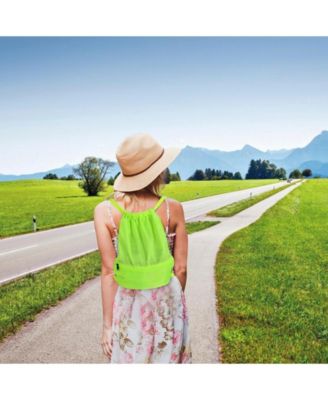 Drawstring Backpack String Bag Foldable Sports Sack with Zipper Pocket-Green