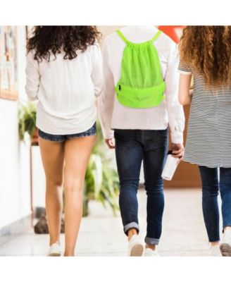 Drawstring Backpack String Bag Foldable Sports Sack with Zipper Pocket-Green