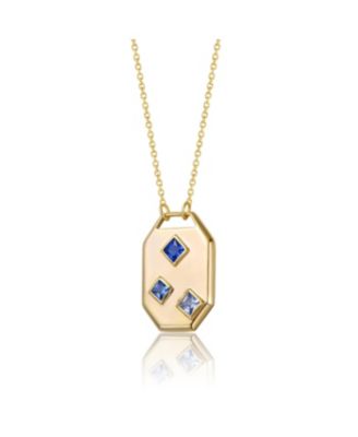 14K Gold Plated Blue Cubic Zirconia Geometric Dog Tag Pendant Necklace