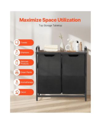 2-Section Laundry Sorter with Pull-Out Bags and Wooden Top