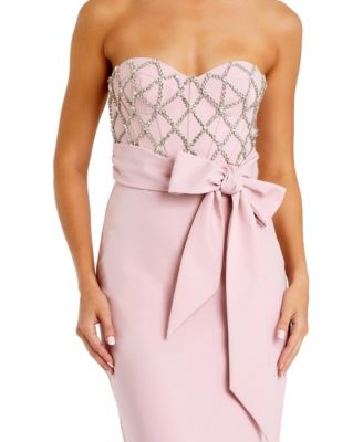Women's Strapless Embellished Crepe Gown With Bow
