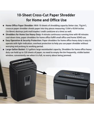10-Sheet Cross Cut Paper Shredder, 5.5 Gal Home Office Heavy Duty Shredder for Credit Card, Staple, Clip with Transparent Window