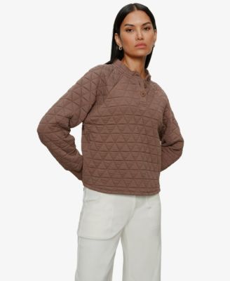 Women's Quilted Button Popover Pull-On Sweatshirt