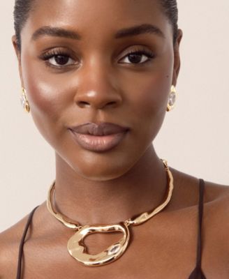 Gold Plated Molten Marquise Necklace