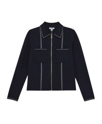 Women's Stitch-Detail Zip-Through Cardigan Sweater