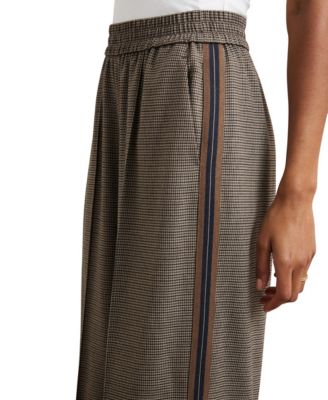 Women's Side-Stripe Wide-Leg Check Pants