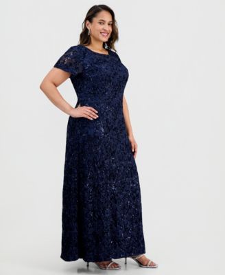 Plus Size Sequined Soutache Lace A-Line Gown