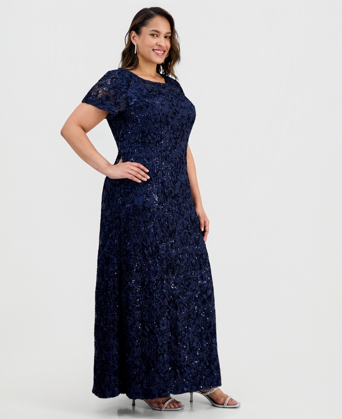 Alex Evenings Plus Sequined Soutache Lace A-Line Gown