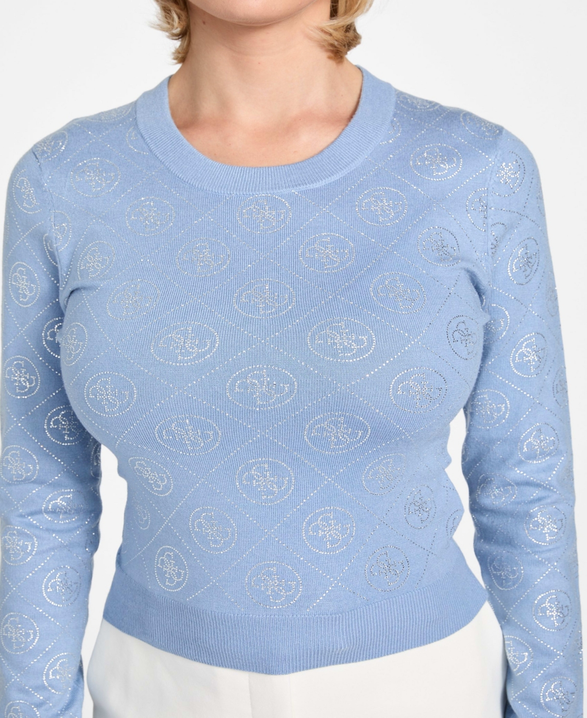 Guess Women's Long-Sleeve Crewneck Rhinestones 4G Sweater