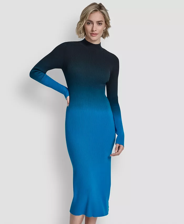 Women's Long-Sleeve Crewneck Dip Dye Sweater Dress