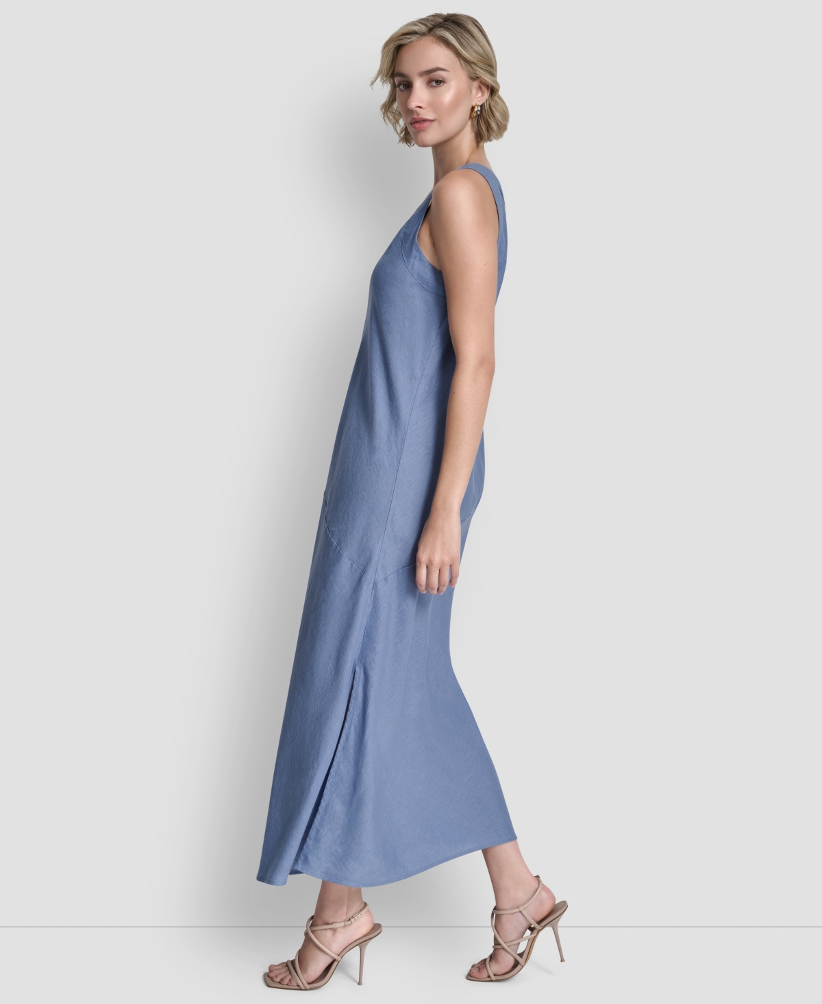 Dkny Women's Linen Panelled V-neck Midi Dress In Blue