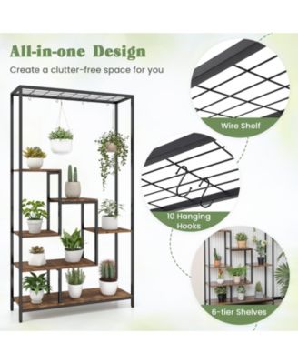 6-Tier Tall Metal Plant Stand 71-Inch Indoor Plant Shelf with 10 Hanging Hooks
