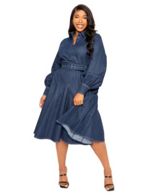 Plus Size Denim Belt Shirt Dress