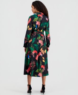 Women's Floral-Print Tie-Belt Fit & Flare Dress