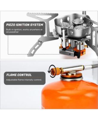 6800W Windproof Camp Stove Camping Gas Stove with Fuel Canister Adapter, Piezo Ignition, Carry Case, Portable Collapsible Stove Burner for Outdoor