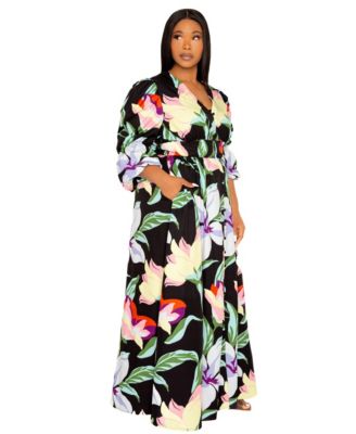 Plus Size Floral Puff Sleeve Maxi Dress