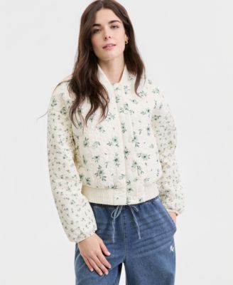 Juniors' Floral-Print Quilted Bomber Jacket
