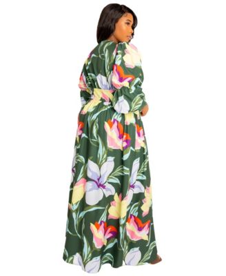 Plus Size Floral Puff Sleeve Maxi Dress