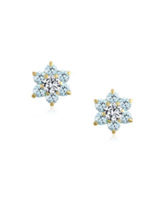 Tiny CZ Cubic Zirconia Flower Stud Earrings Real 14K Gold Screw back