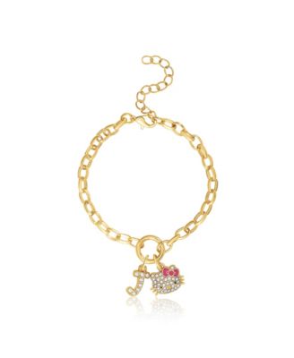Initial Crystal Charm Bracelet, Gold-Tone, Adjustable