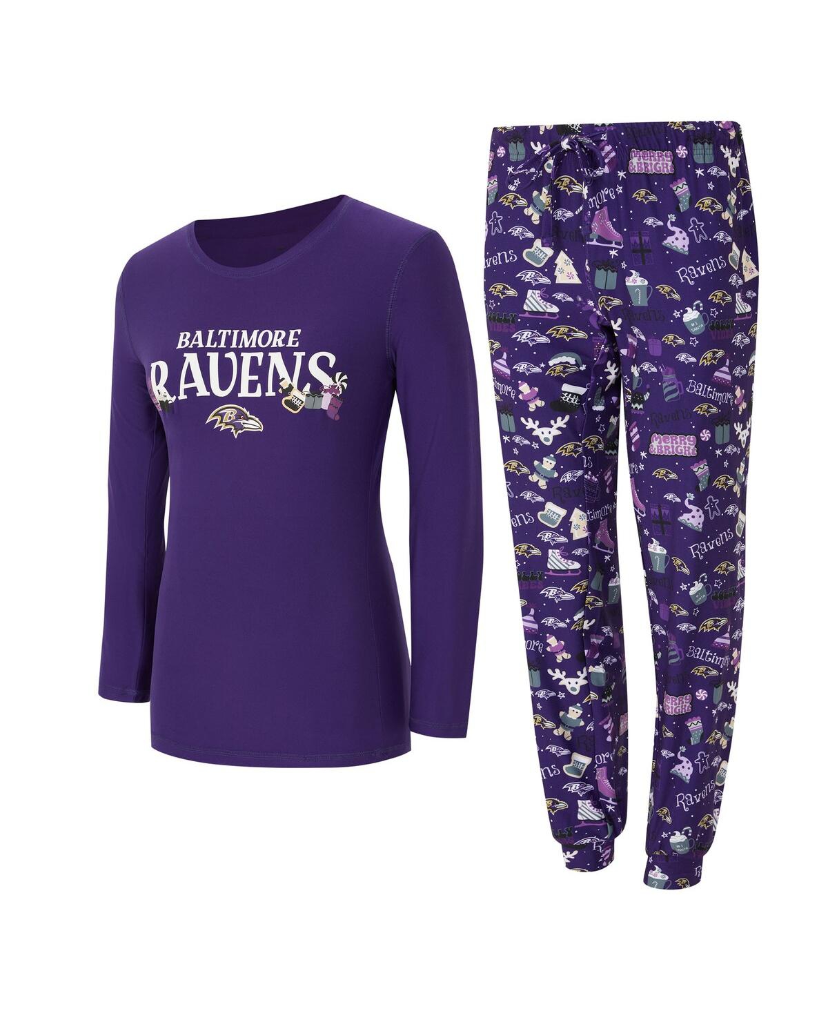 Concepts Sport Women's 2-piece Purple Baltimore Ravens Chestnut Long Sleeve T-shirt And Pants Sleep Set