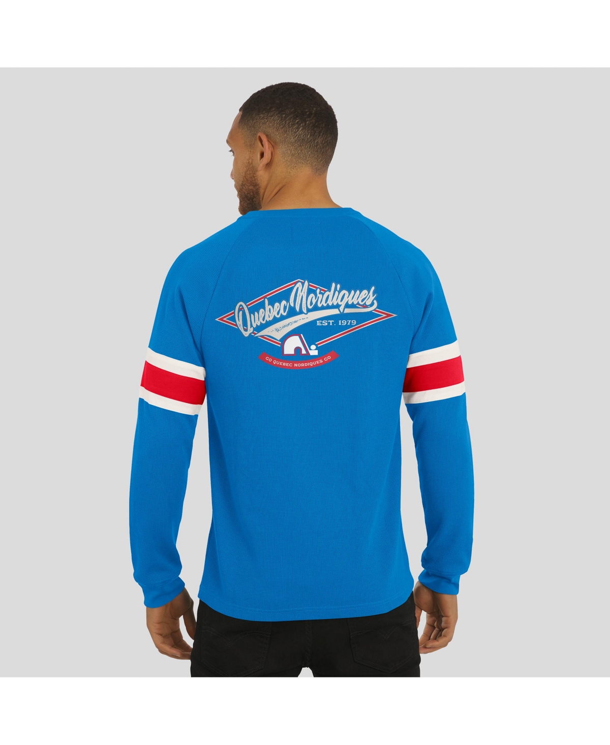 Fanatics Men's Blue Quebec Nordiques Waffle-Knit Raglan Long Sleeve Henley T-Shirt