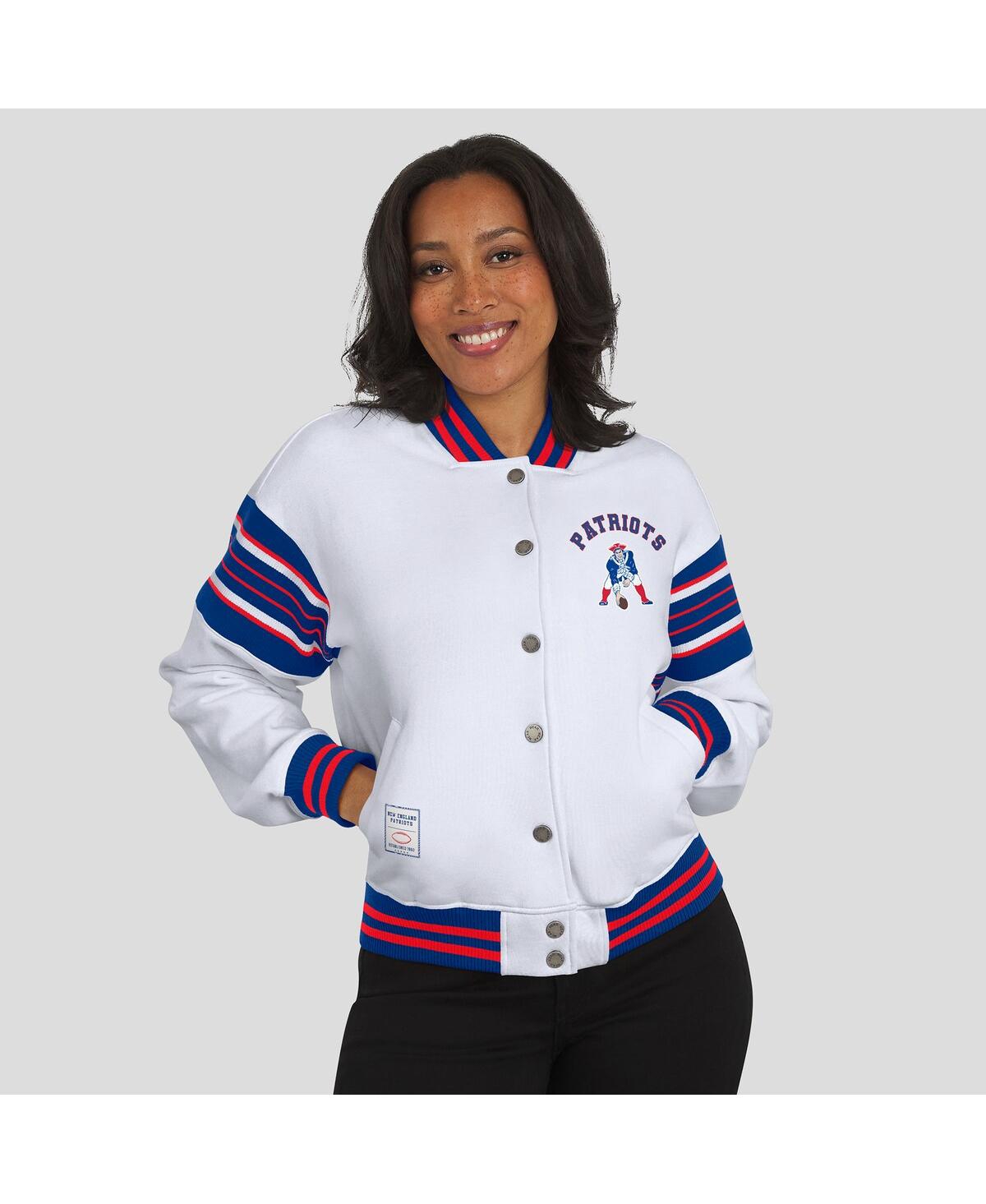 Wear By Erin Andrews Women's White New England Patriots Full-snap Fleece Sweatshirt Jacket In White