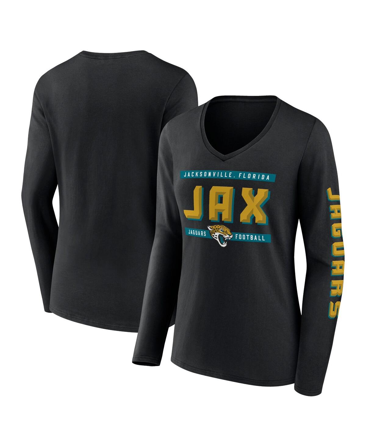 Fanatics Women's Black Jacksonville Jaguars Hometown Sweep Long Sleeve V-neck T-shirt In Black