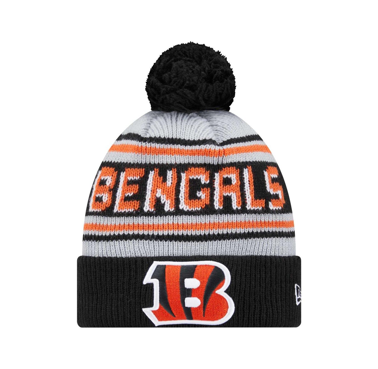 Big Boys and Girls Black Cincinnati Bengals Main Cuffed Knit Hat with Pom