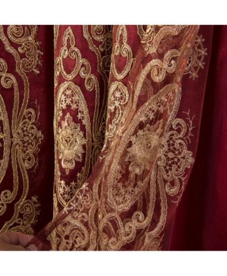 Dayton Emb Attached Valance Backing Blackout Window Curtains 50" x 84" Burgundy/Gold