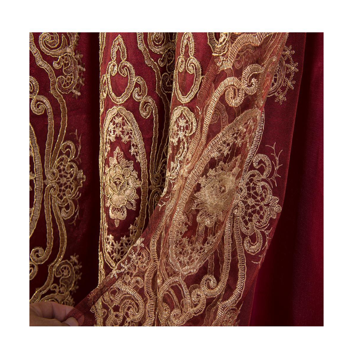 Rt Designers Collection Dayton Emb Attached Valance Backing Blackout Window Curtains 50" x 84" Burgundy/Gold