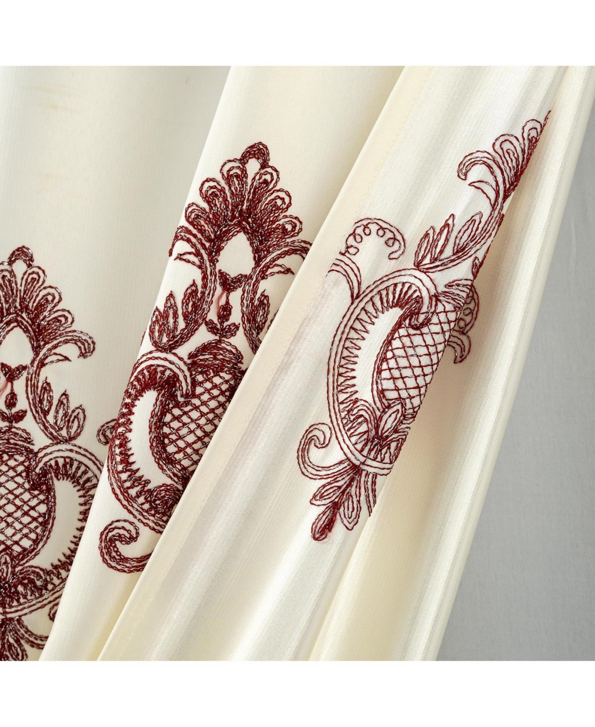 Rt Designers Collection Debbie Macrame Construction 3" Rod Pocket Curtain Panel 54" x 90" Beige/Burgundy