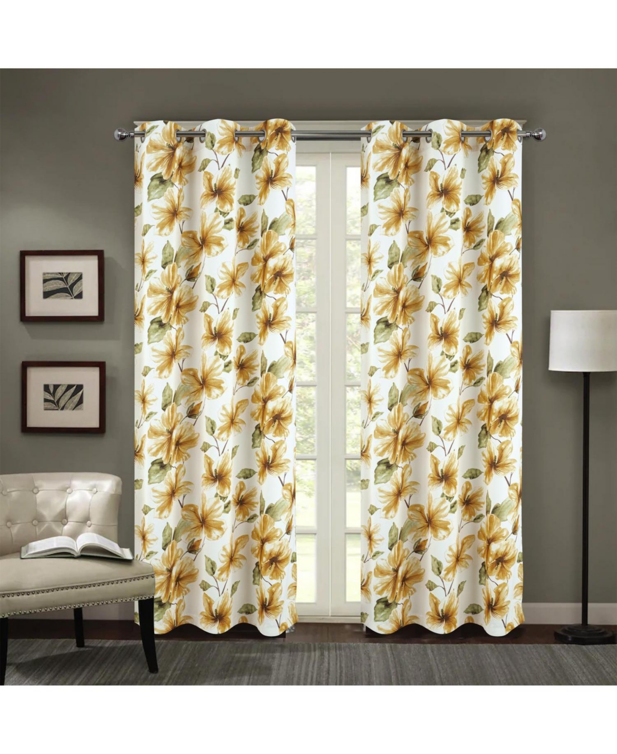 Rt Designer Collection April Printed Blackout Luxurious Decorative Grommet Curtain Panel 54" x 84" Gold