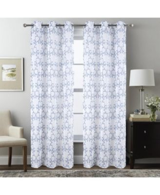 Crown Grommet Sheer Metallic Printed Doily Curtain Panel 54" x Blue