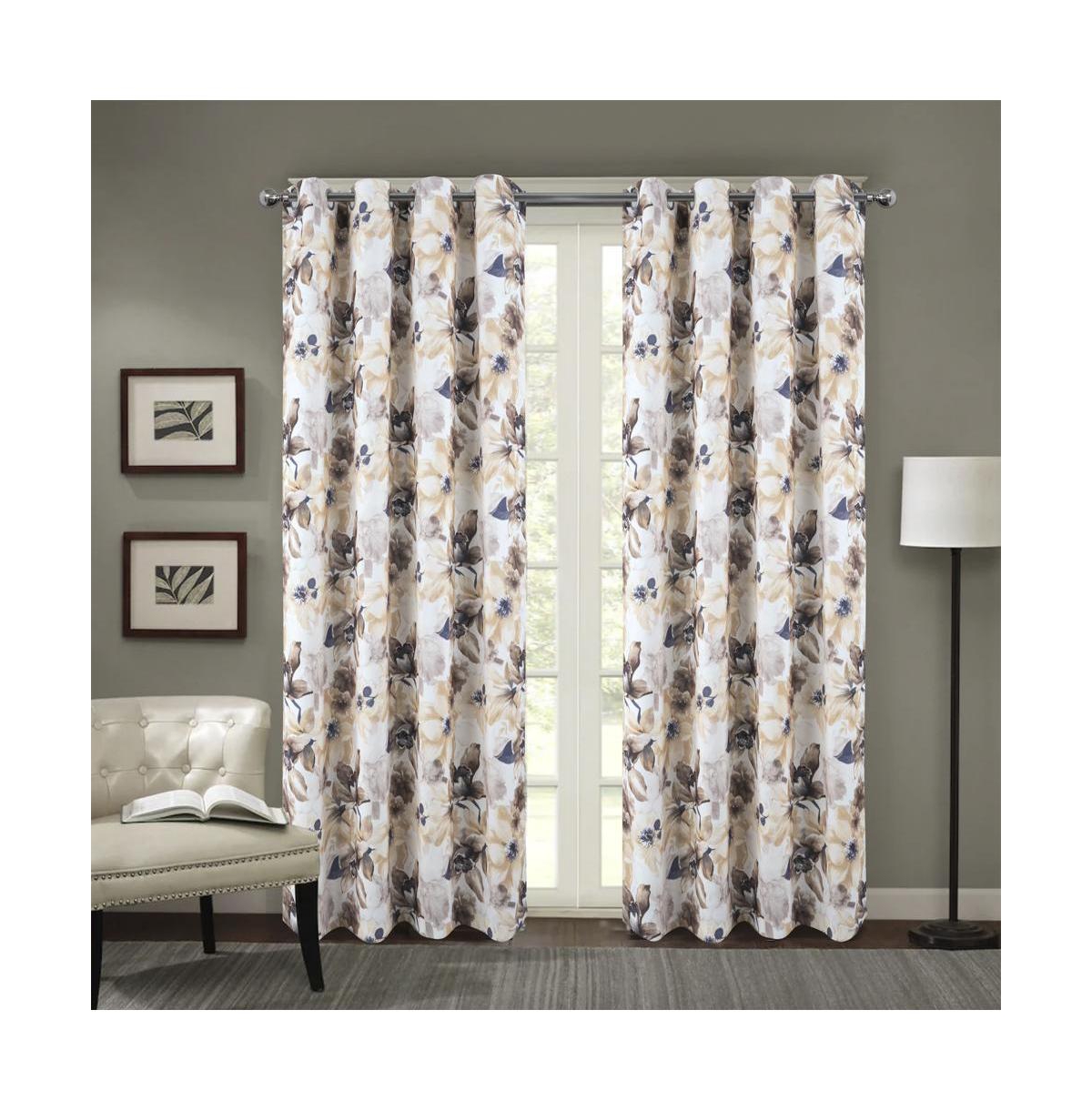Rt Designers Collection Eden Printed Blackout Grommet Window Curtain Panel 54" x 84" Taupe