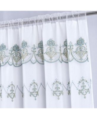 Daisy Embroidery Grommet Curtain Panel With Attached Valance 54" x 84" Ivory/Teal