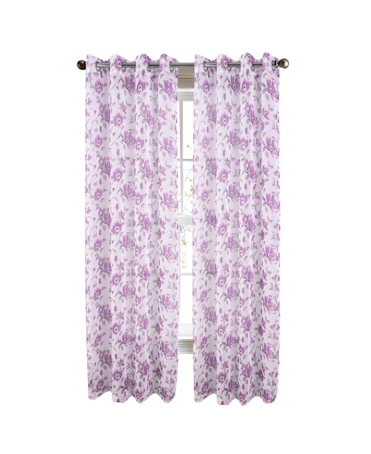 Rt Designers Collection Meadow Grommet Metallic Sheer Printed Doily Curtain Panel 54" x 95" Lilac