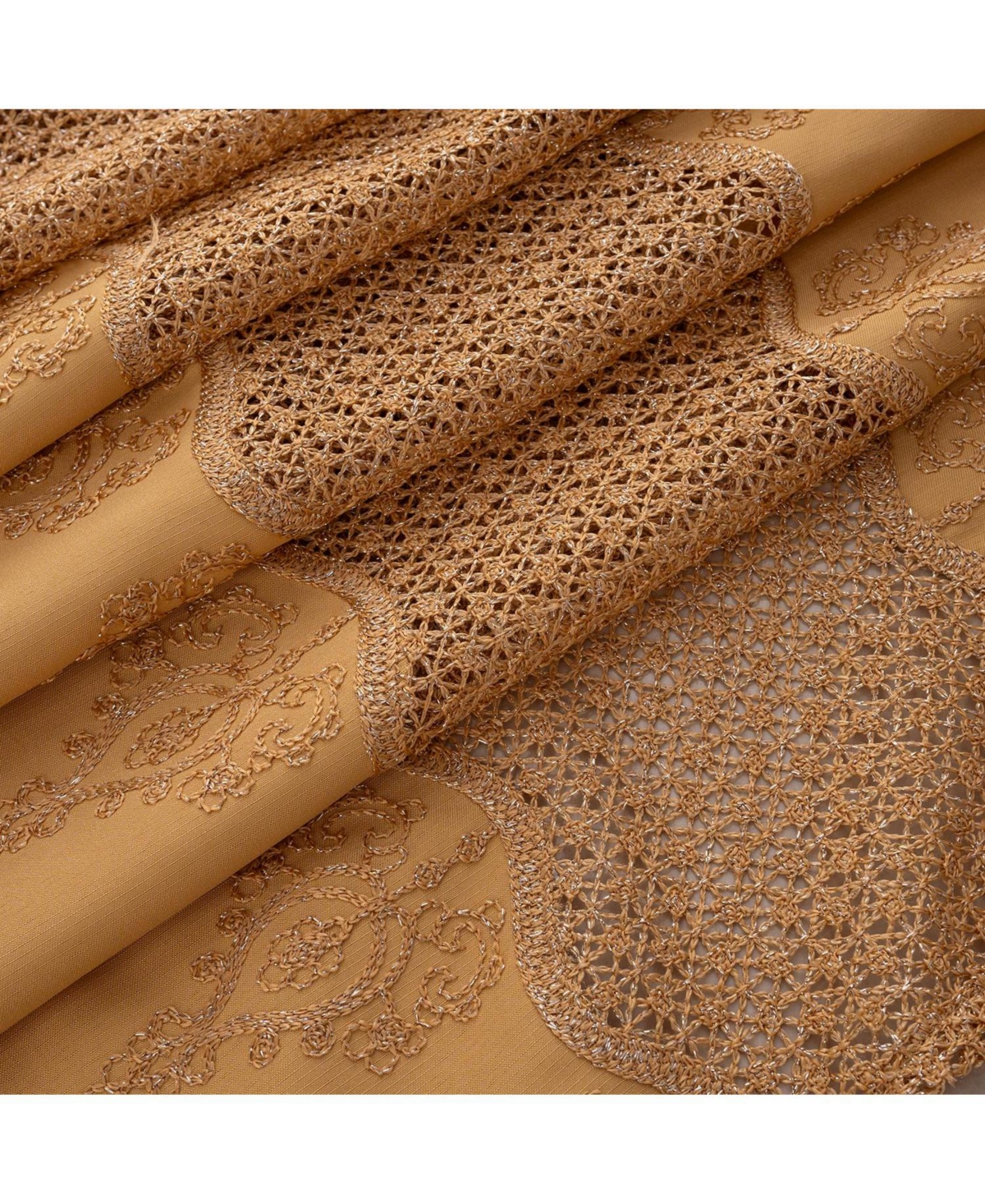 Rt Designers Collection Debbie Macrame Construction 3" Rod Pocket Curtain Panel 54" x 84" Gold/Gold