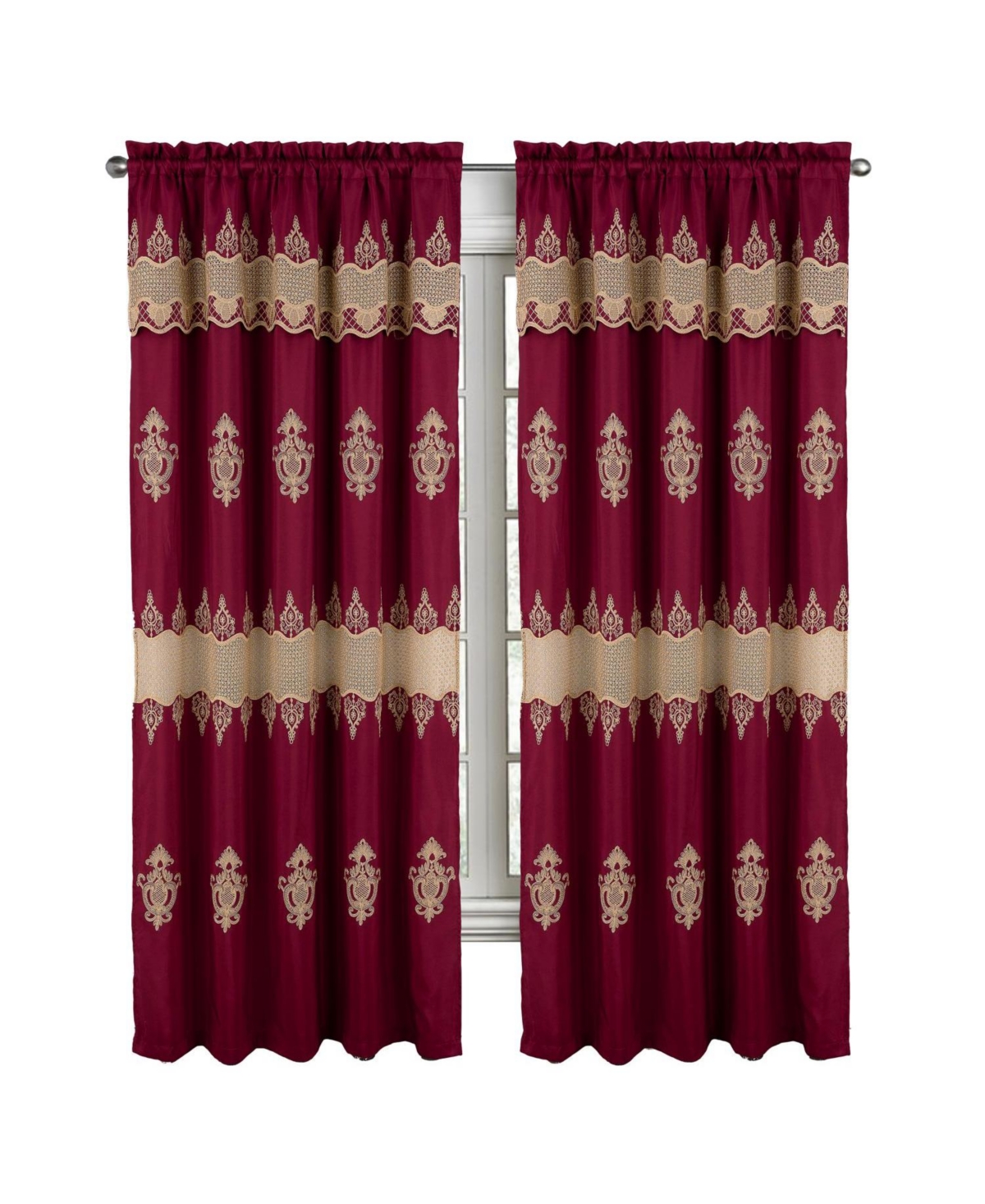 Rt Designers Collection Debbie Macrame Construction 3" Rod Pocket Curtain Panel 54" x 90" Burg/Gold