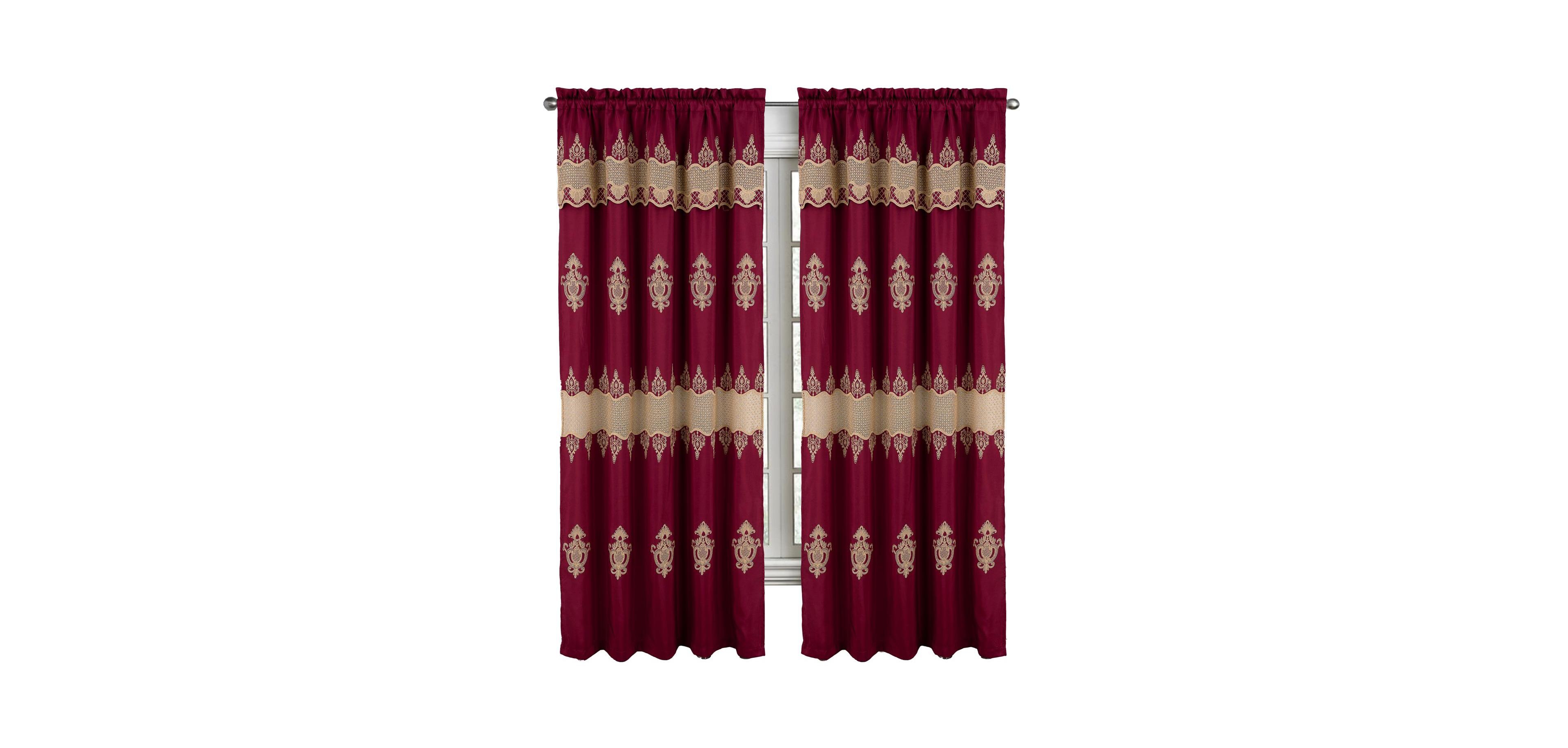 Rt Designers Collection Debbie Macrame Construction 3" Rod Pocket Curtain Panel 54" x 90" Burg/Gold
